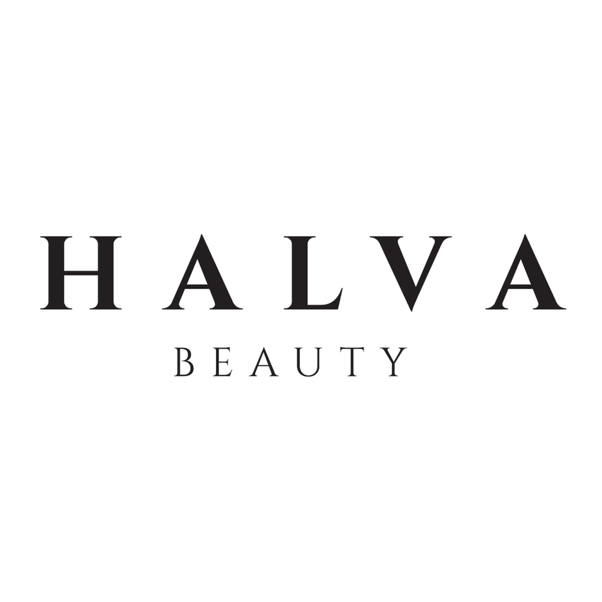 halva beauty logo in cinzel serif font on white background, luxury natural eyebrow care brand.