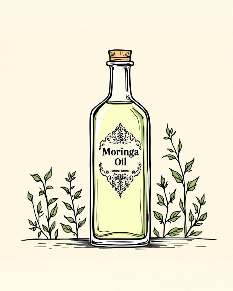 moringa oil illustration used in halva beauty nourishing brow oil to nourish brows and support healthier fuller looking eyebrows