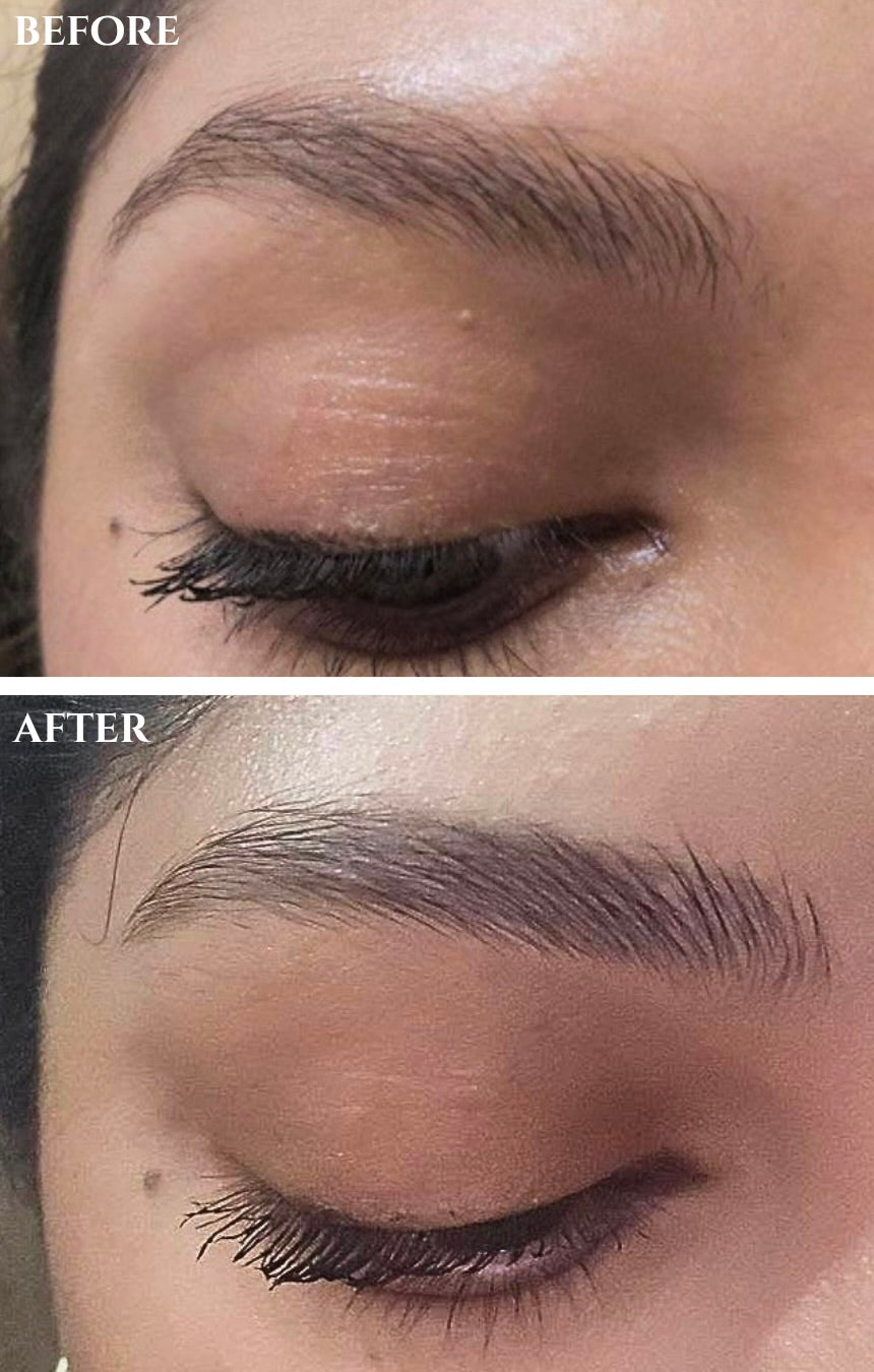 customer before-and-after photos showing a more defined brow appearance