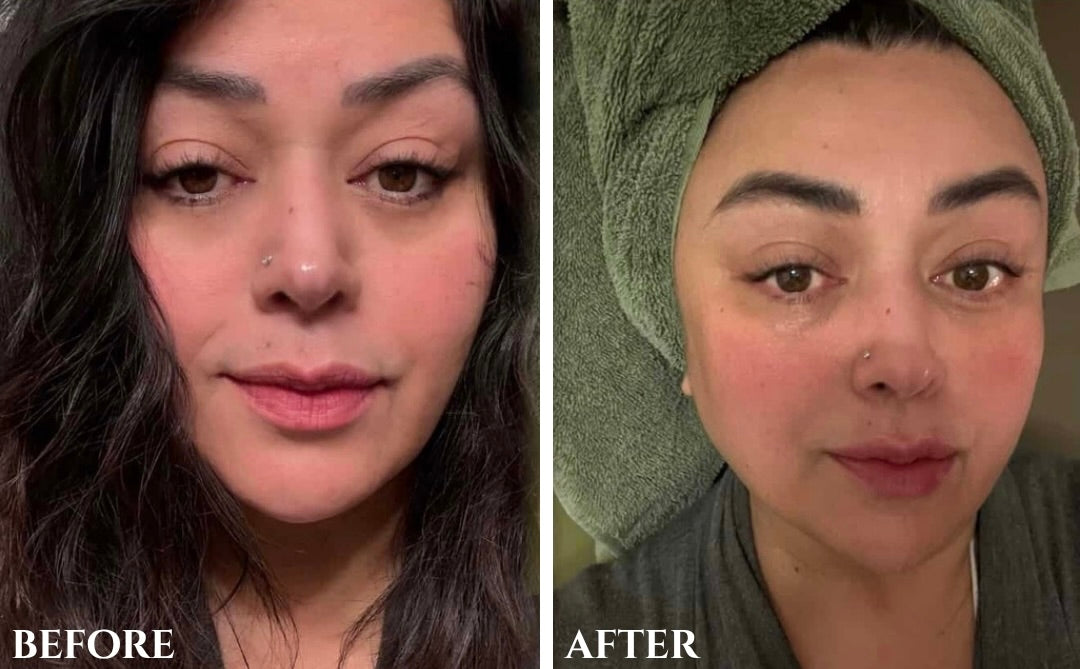 customer before-and-after photos showing a more even-looking brow appearance
