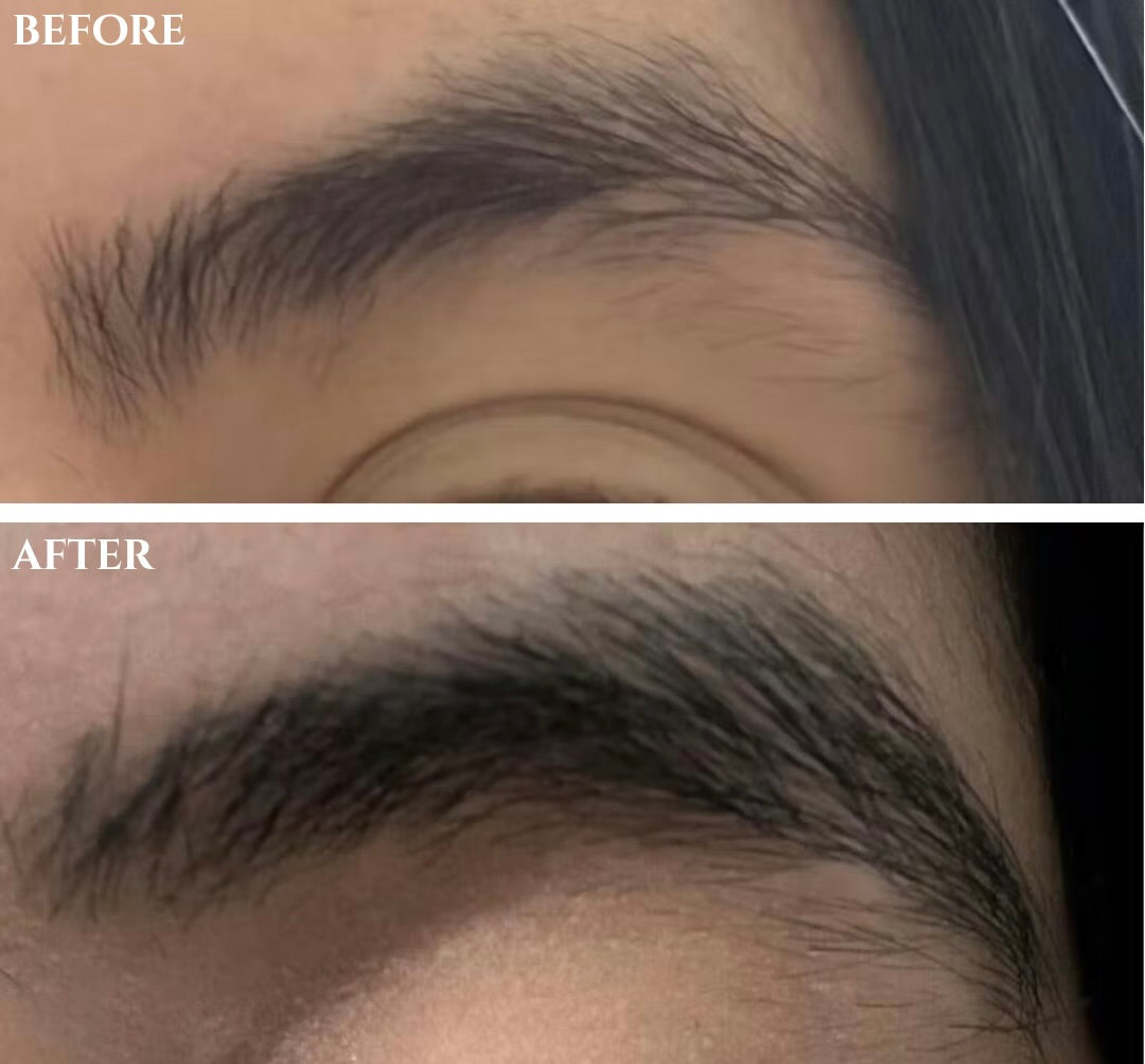 customer before-and-after photos showing a fuller-looking brow appearance