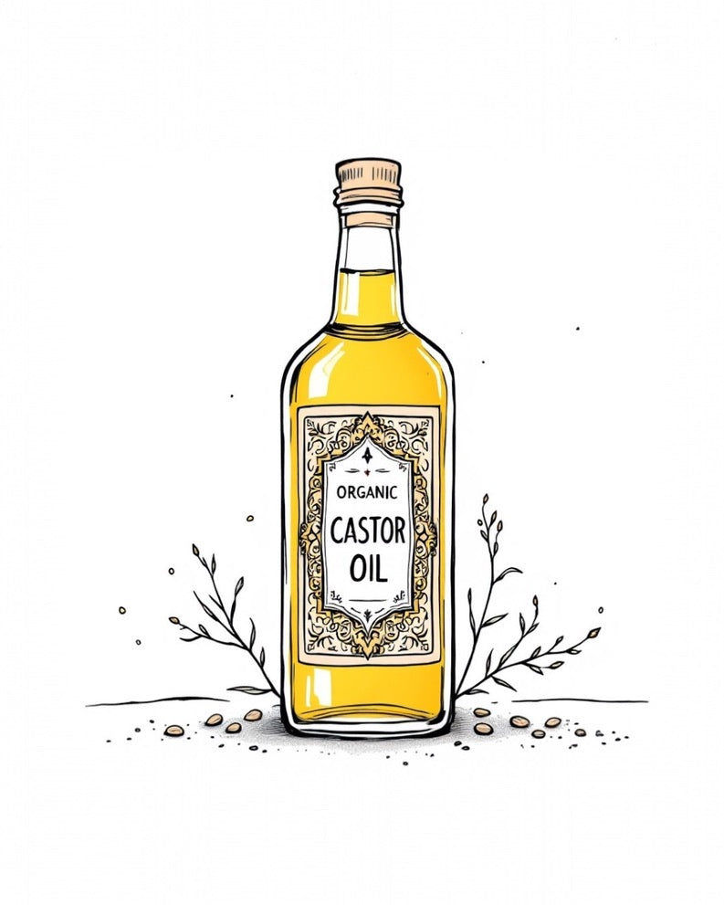 organic castor oil illustration used in halva beauty nourishing brow oil to support brow growth and fuller looking eyebrows