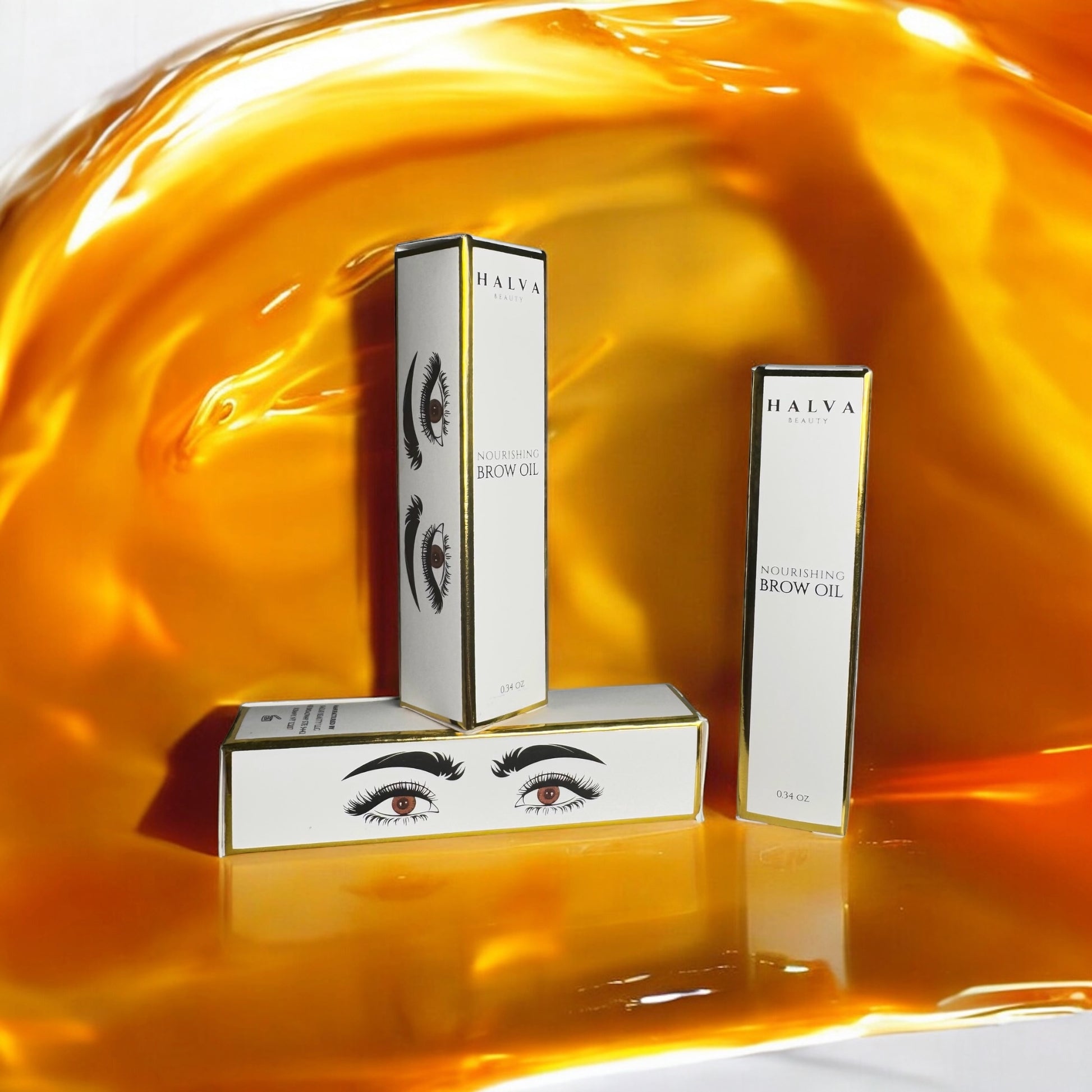 halva beauty product packaging – clean brow care rooted in tradition with modern minimal design