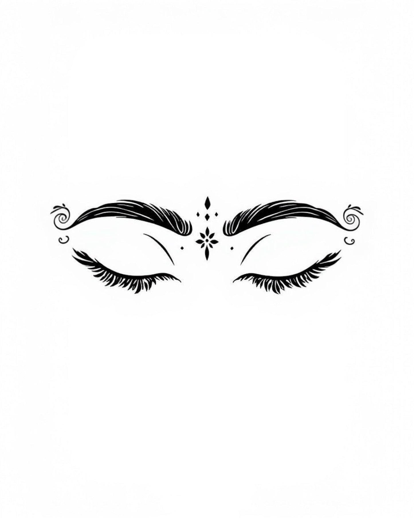 Black and white illustration of stylized eyes on a white background