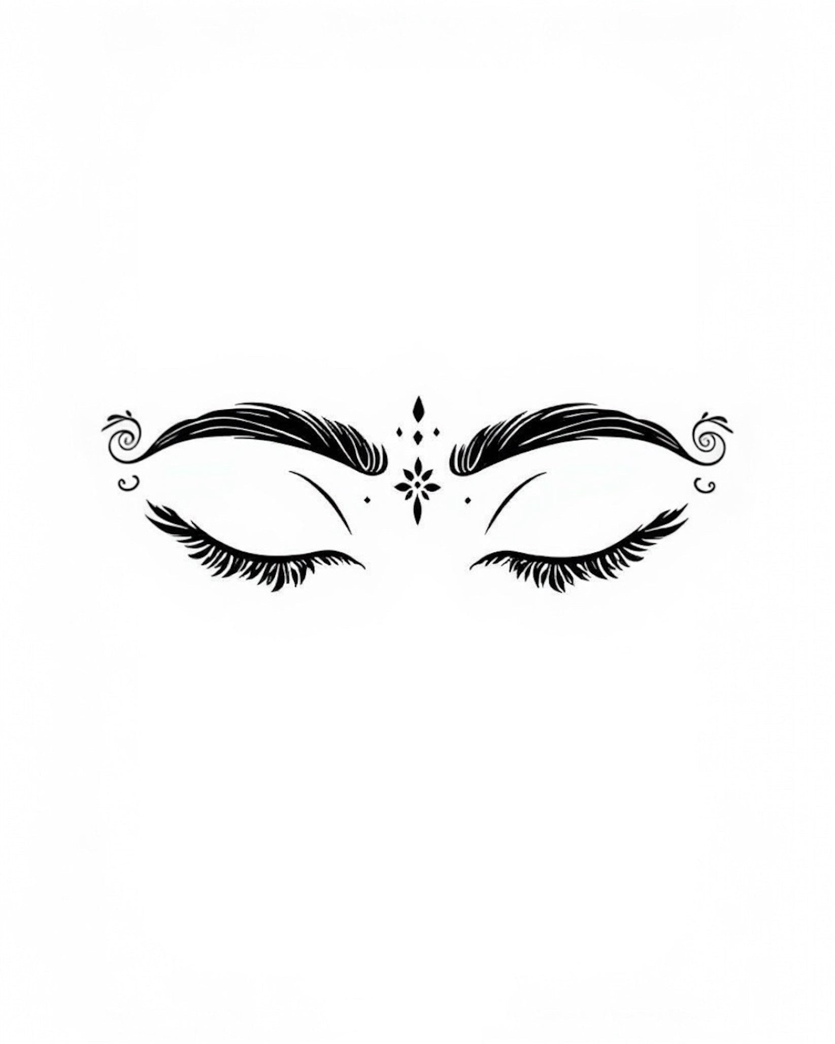 Black and white illustration of stylized eyes on a white background