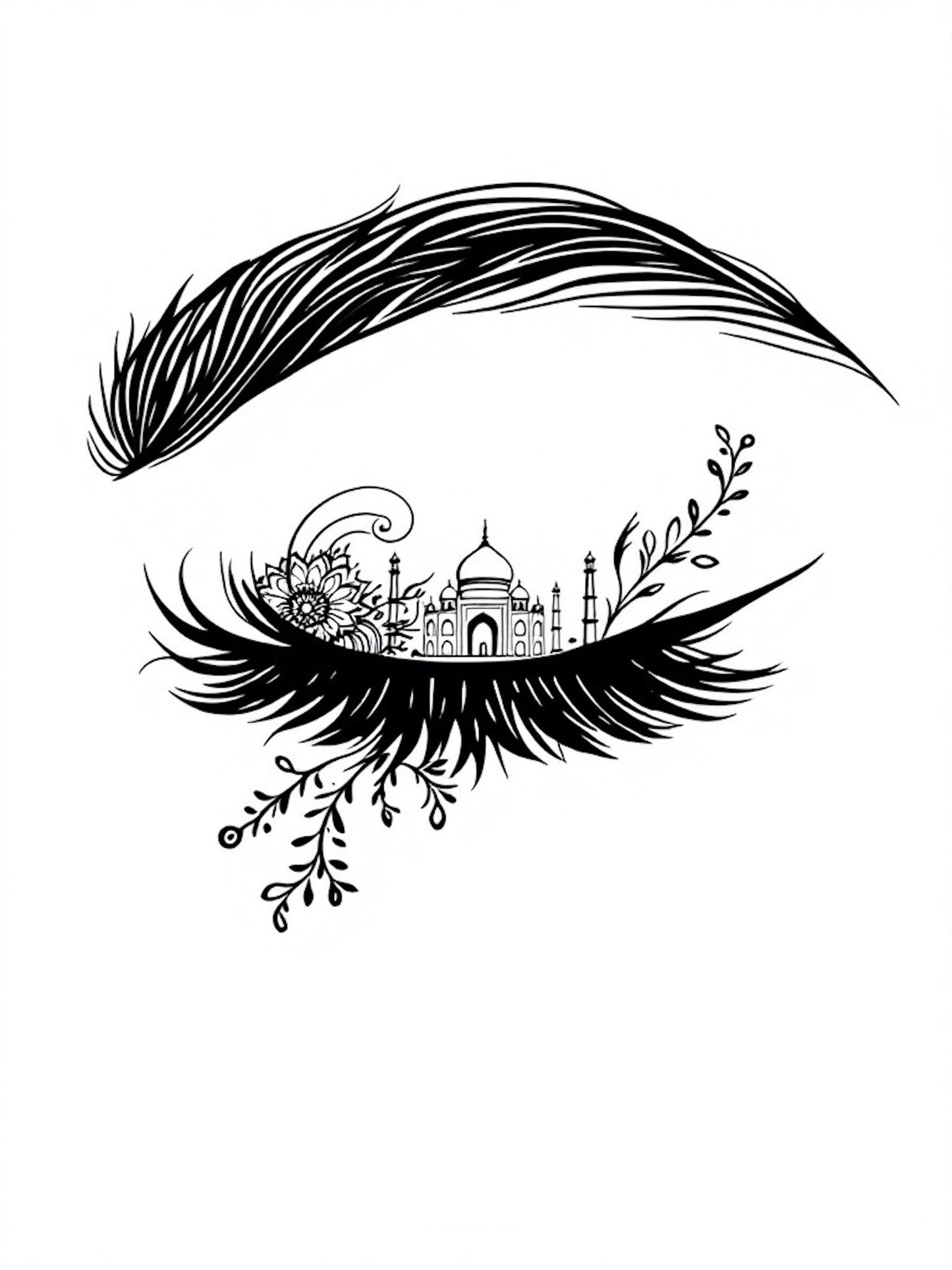 aj mahal line drawing on eyelid as brow artwork for halva beauty