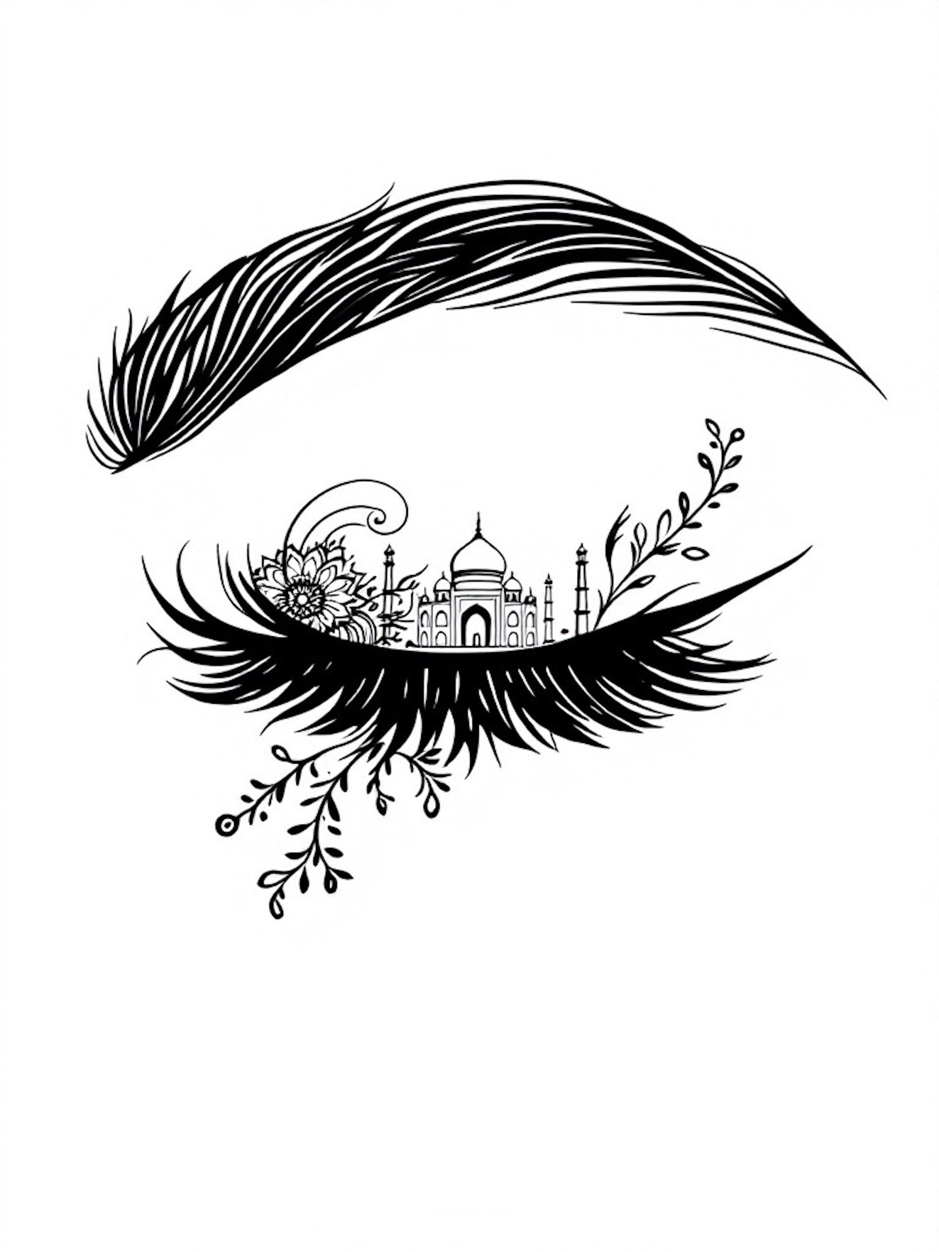 aj mahal line drawing on eyelid as brow artwork for halva beauty