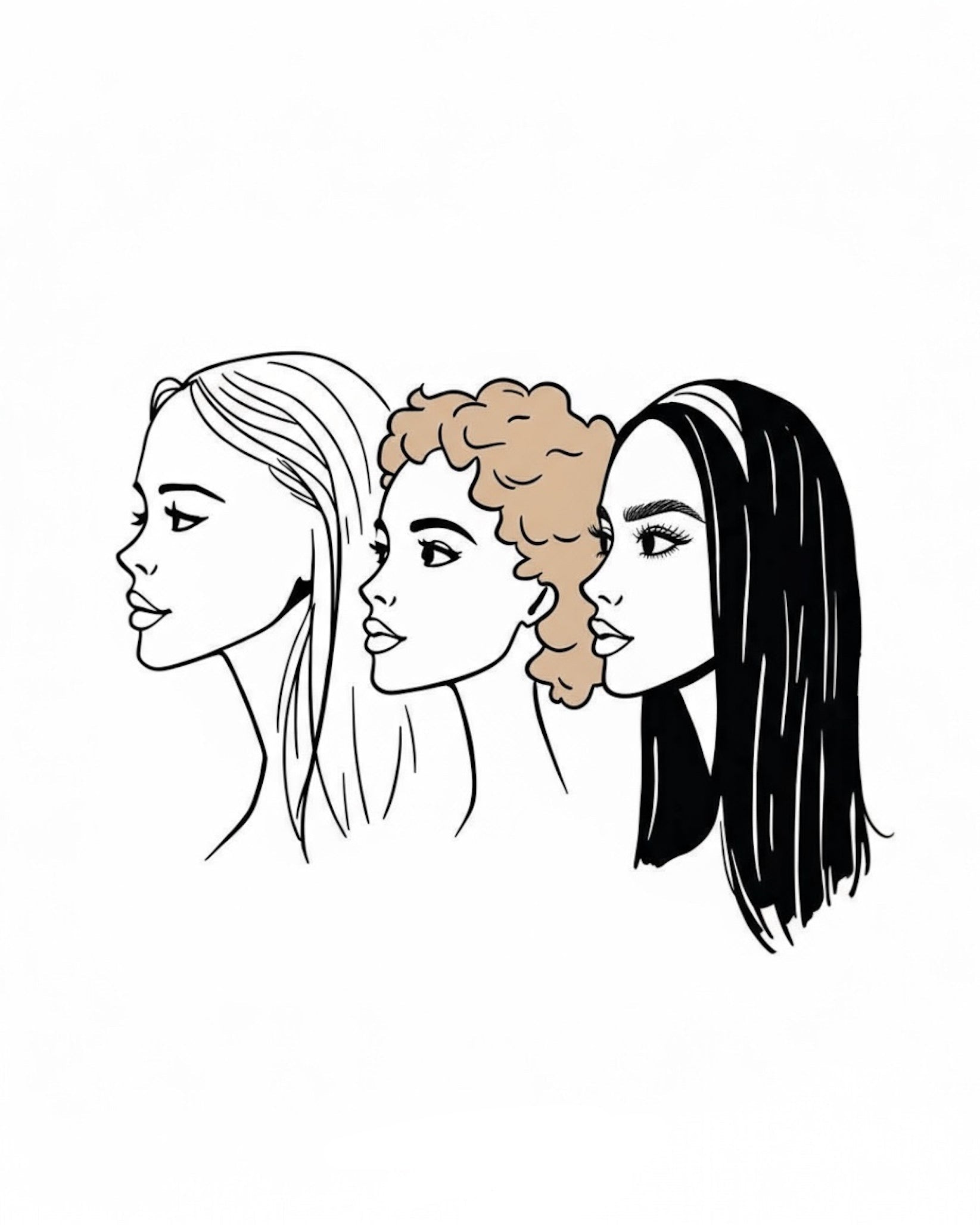 Illustration of three women with different brow hair colors and styles, showing halva beauty is for all brows