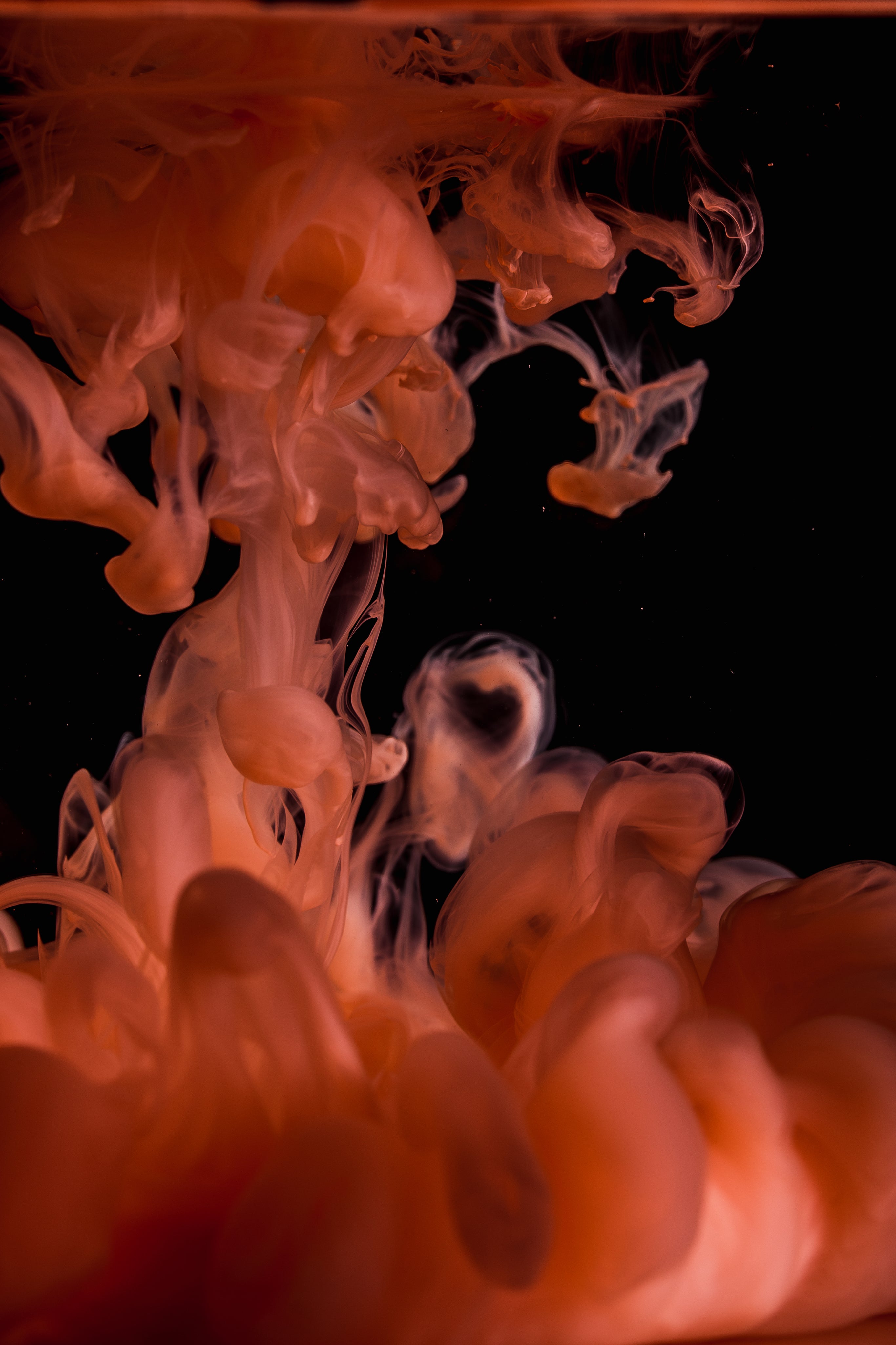 swirling drops of lightweight pink liquid underwater, visualizing the non-greasy hydration of halva beauty’s brow oil